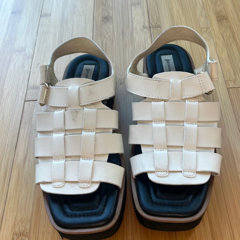 stradivarius Cream Woven Platform Sandals